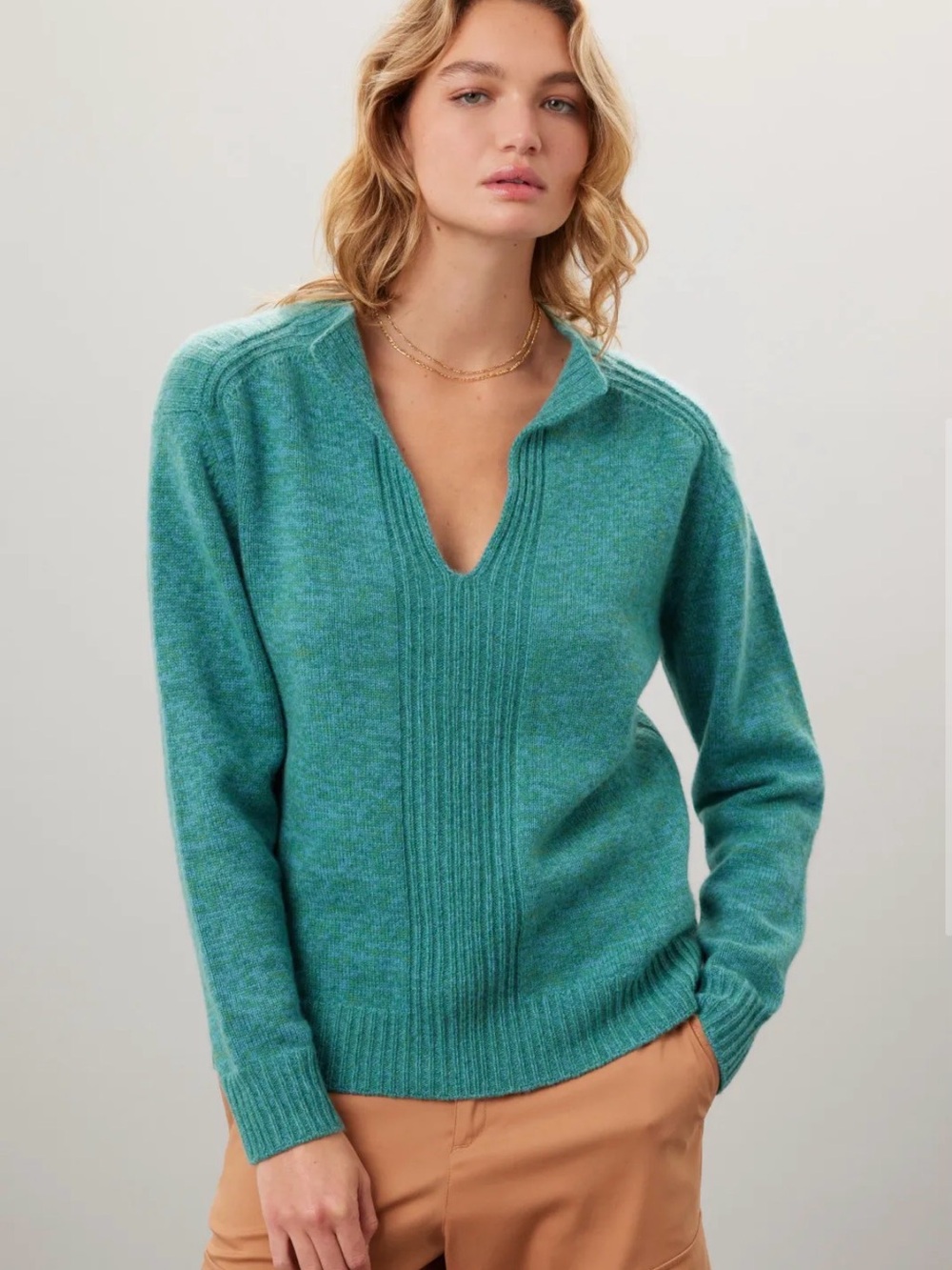 NAADAM Marled Tunic Sweater Women's Size Large Wool/Cashmere Long Sleeve V Neck